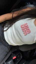 Top blanc MiuMiu a diamant rose