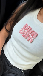 Top blanc MiuMiu a diamant rose