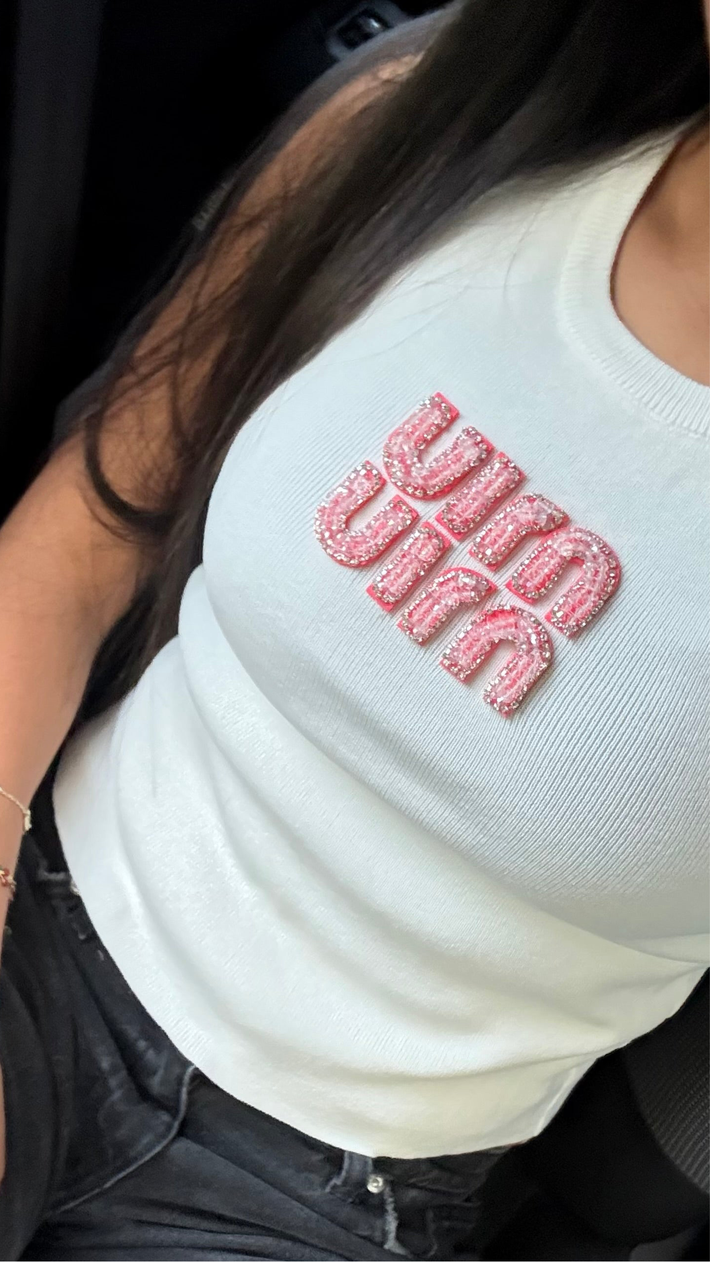 Top blanc MiuMiu a diamant rose