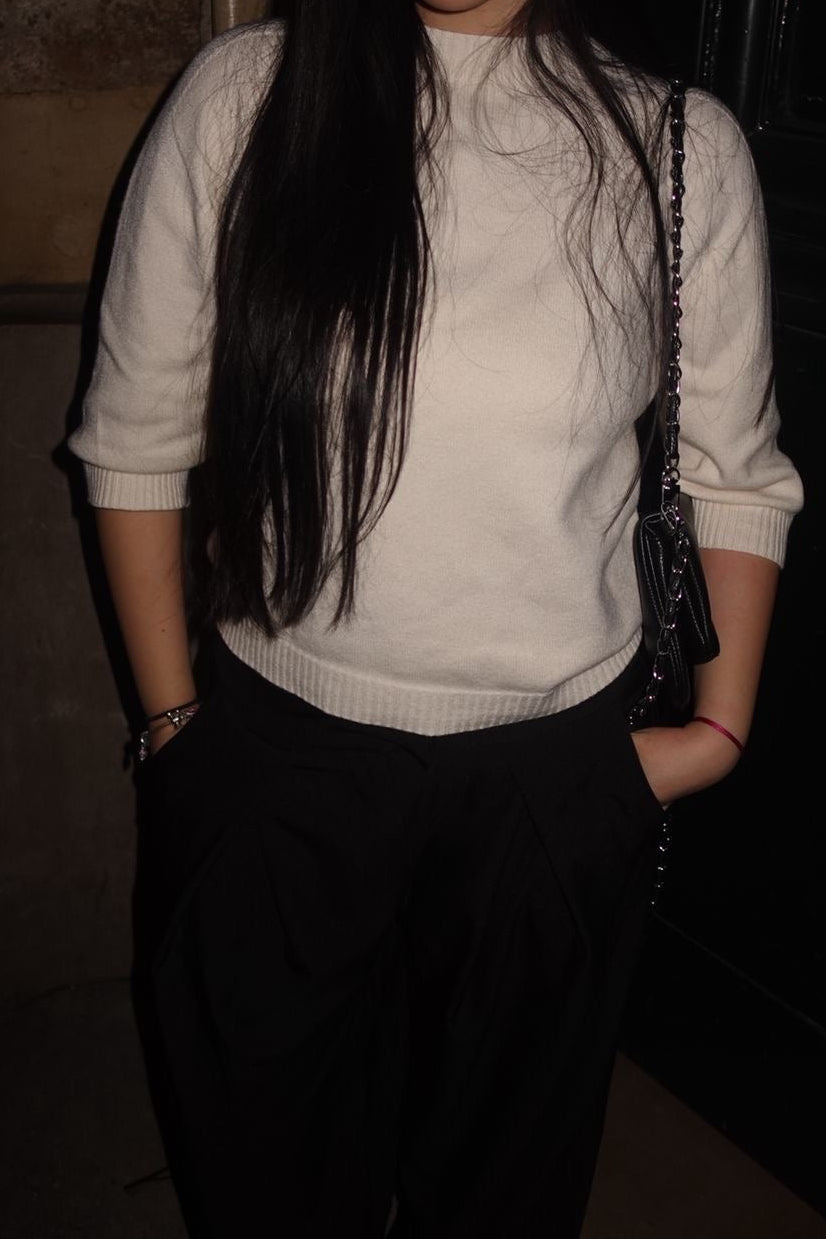 Pull maille col rond Écru